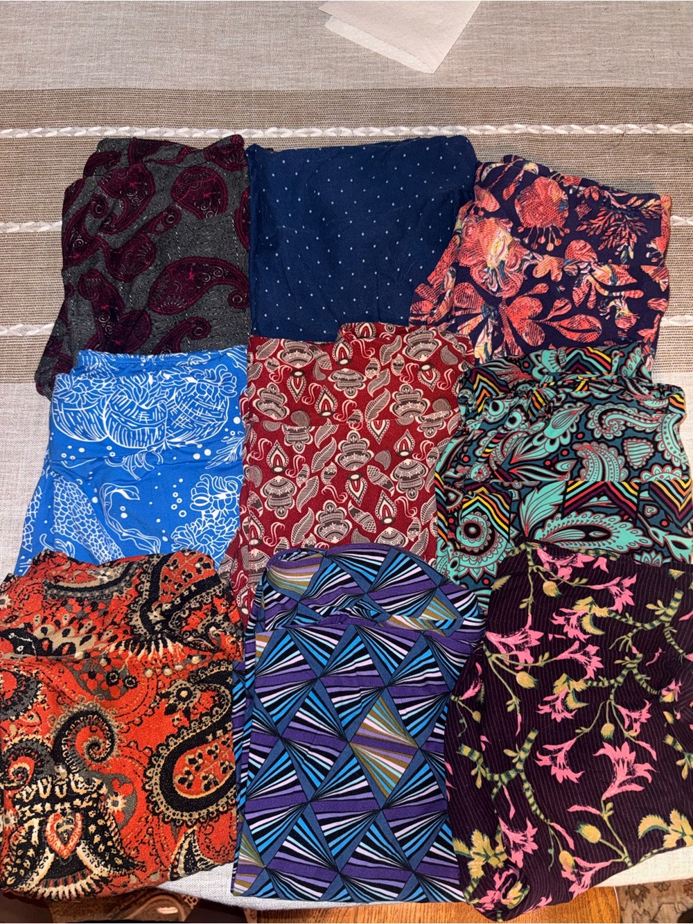 LuLaRoe Tall & Curvy Lot - Multicolor Floral, Paisley & Geometric Prints- 9 Pair
